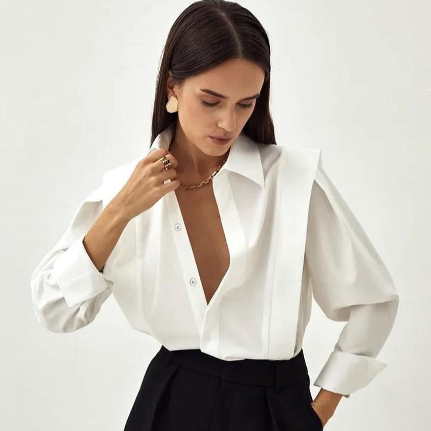 Organic Cotton Women's Blouse - Classic Formal Top for Office and Events