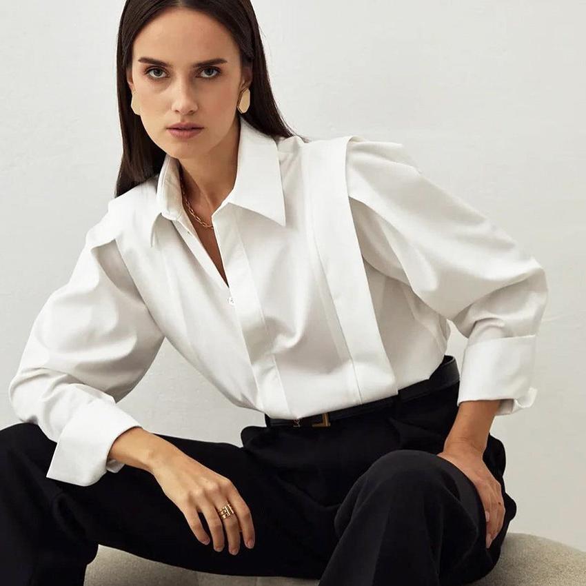 Organic Cotton Women's Blouse - Classic Formal Top for Office and Events