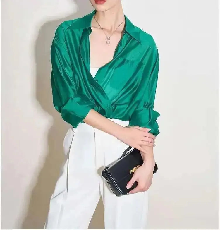 Silk Poplin Blouse - Lightweight Flowing Design for Casual or Office Wear