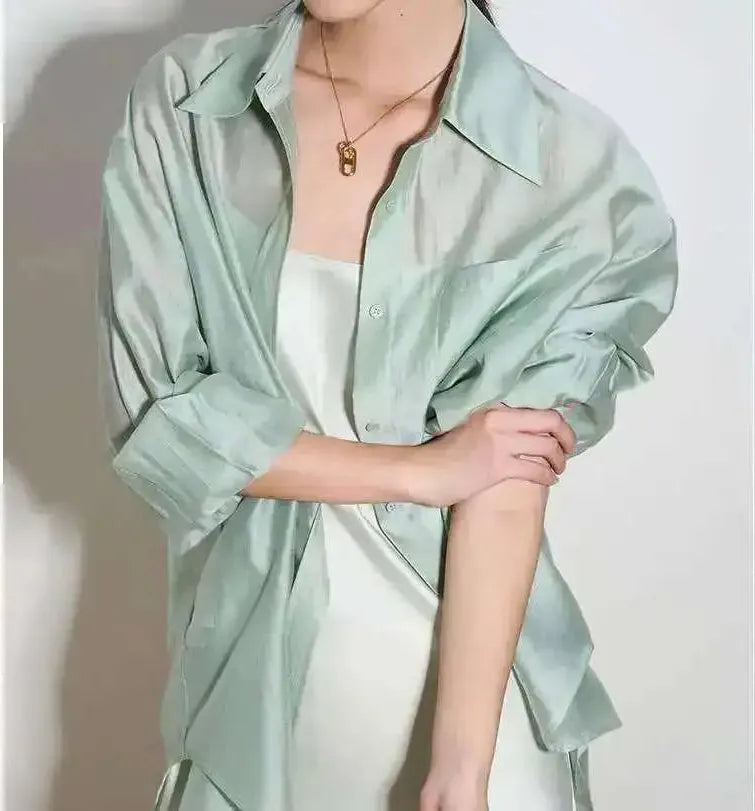 Silk Poplin Blouse - Lightweight Flowing Design for Casual or Office Wear