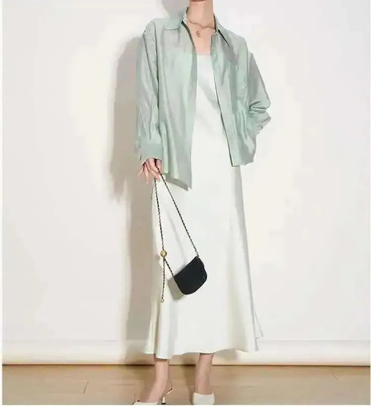 Silk Poplin Blouse - Lightweight Flowing Design for Casual or Office Wear