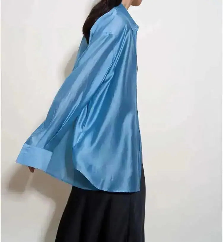 Silk Poplin Blouse - Lightweight Flowing Design for Casual or Office Wear