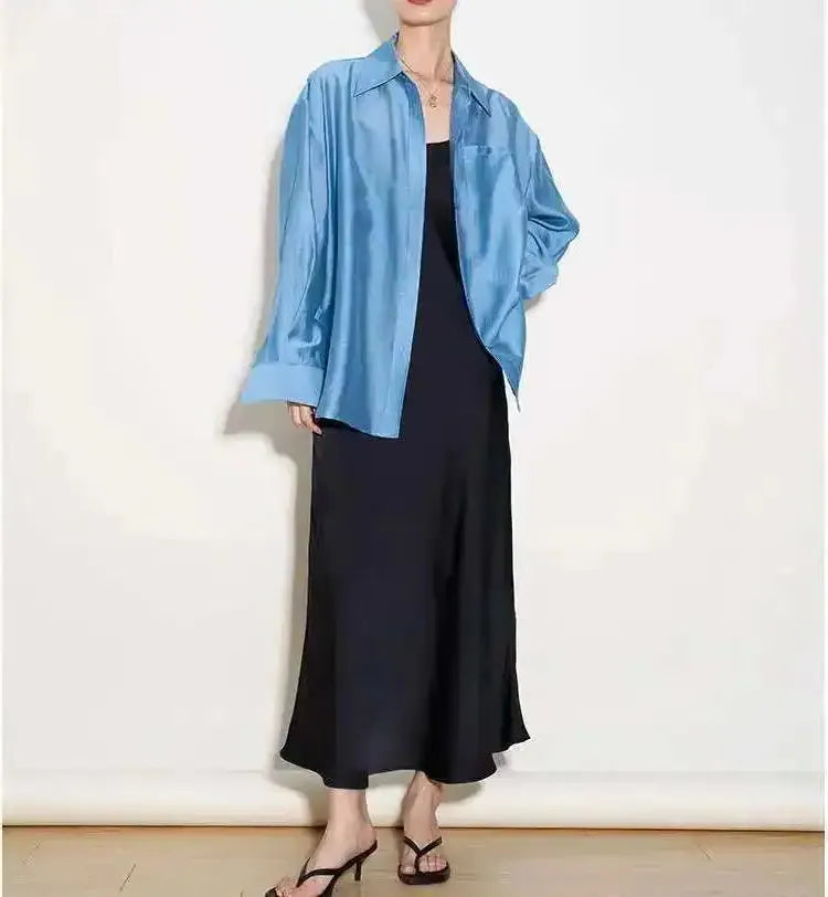 Silk Poplin Blouse - Lightweight Flowing Design for Casual or Office Wear