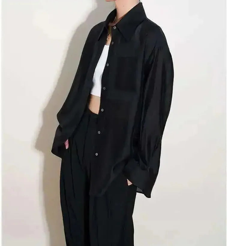 Silk Poplin Blouse - Lightweight Flowing Design for Casual or Office Wear