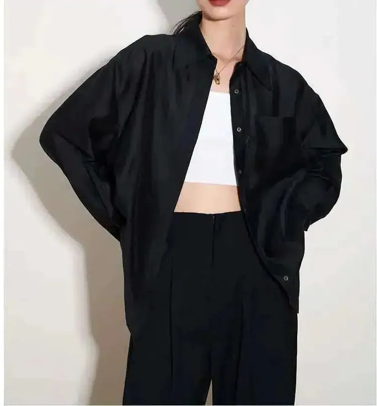 Silk Poplin Blouse - Lightweight Flowing Design for Casual or Office Wear