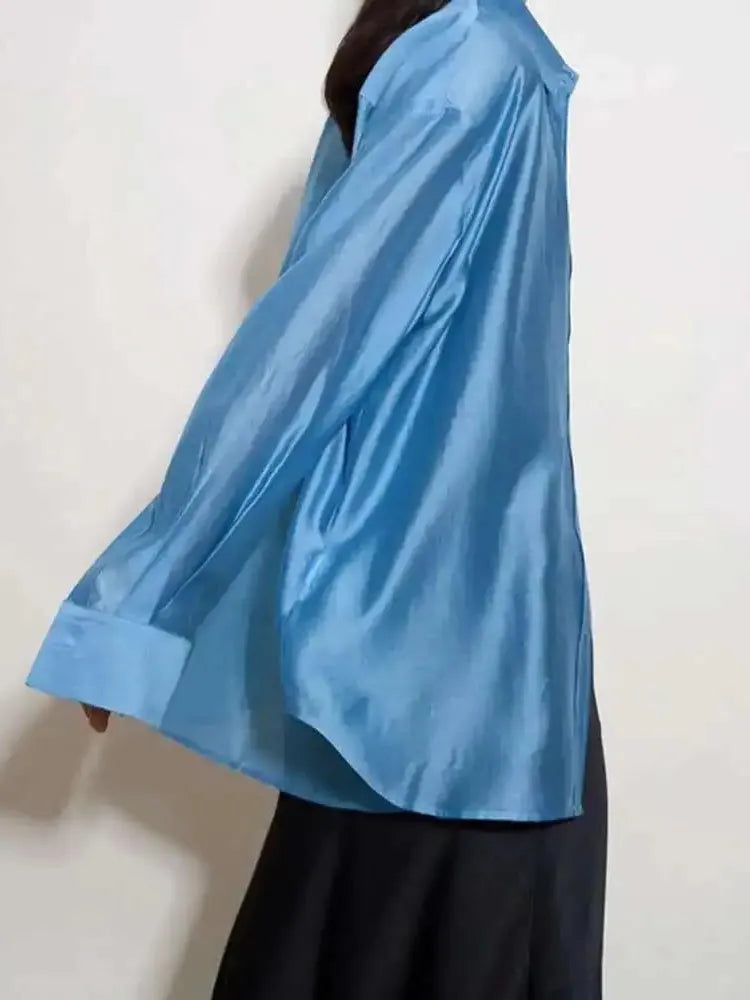 Silk Poplin Blouse - Lightweight Flowing Design for Casual or Office Wear
