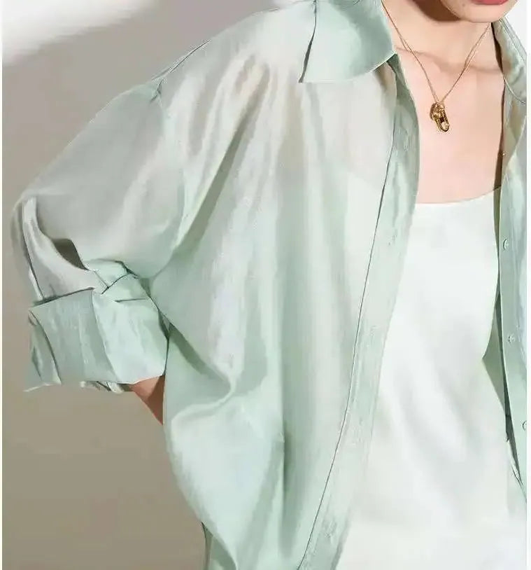 Silk Poplin Blouse - Lightweight Flowing Design for Casual or Office Wear