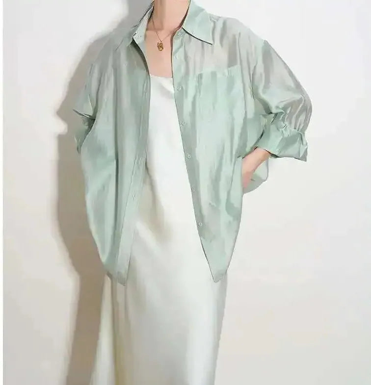 Silk Poplin Blouse - Lightweight Flowing Design for Casual or Office Wear