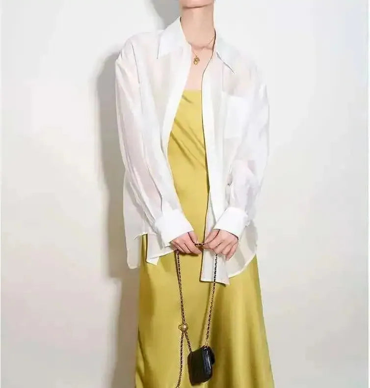 Silk Poplin Blouse - Lightweight Flowing Design for Casual or Office Wear