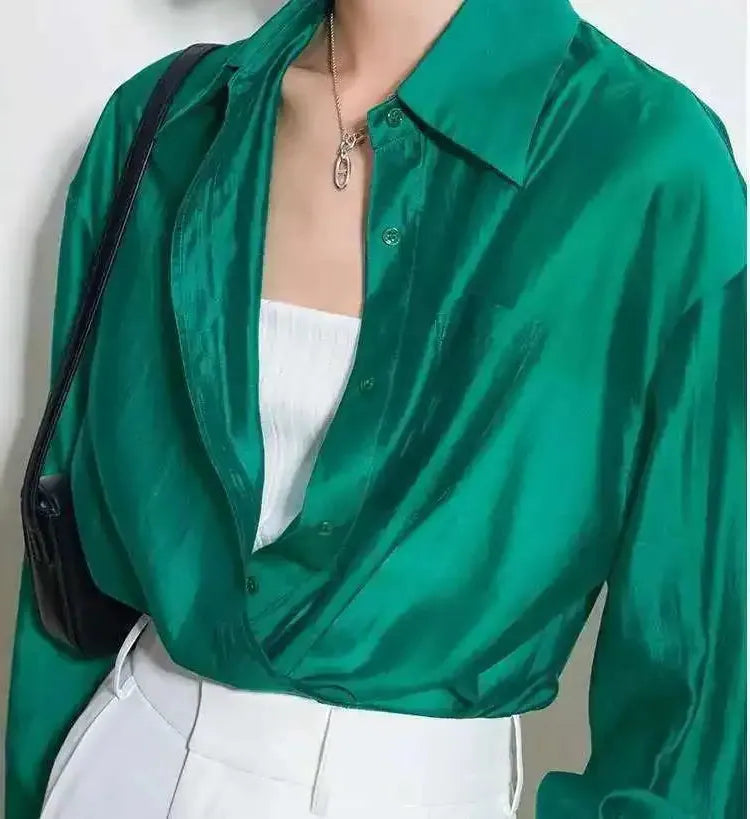 Silk Poplin Blouse - Lightweight Flowing Design for Casual or Office Wear