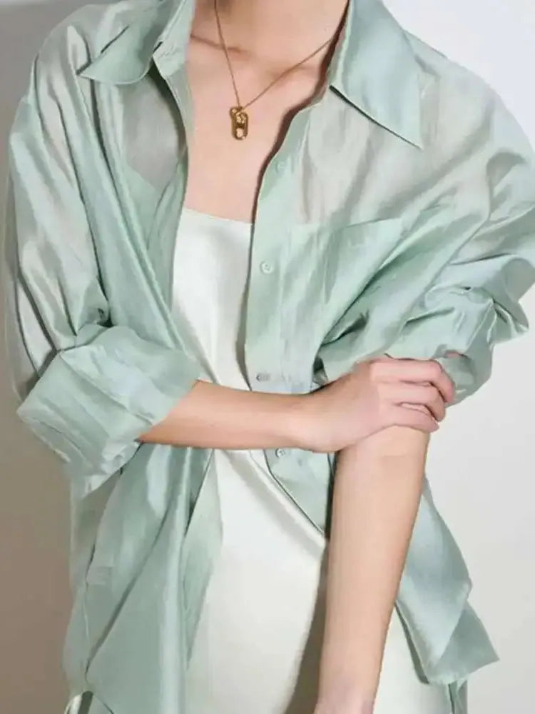 Silk Poplin Blouse - Lightweight Flowing Design for Casual or Office Wear