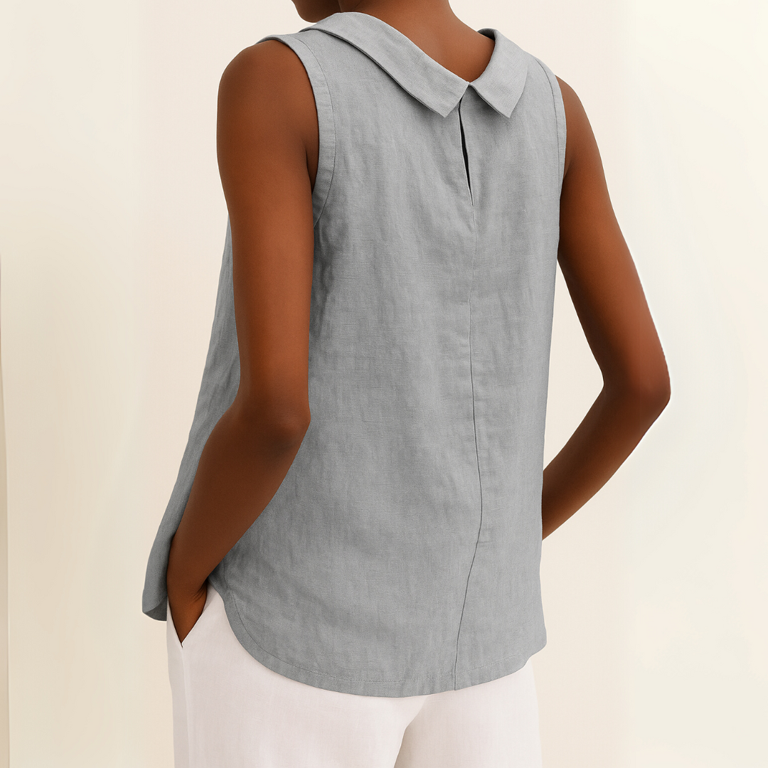 Sleeveless Blouse for Women with Rolled Collar and Curved Hem - Casual/Office Wear