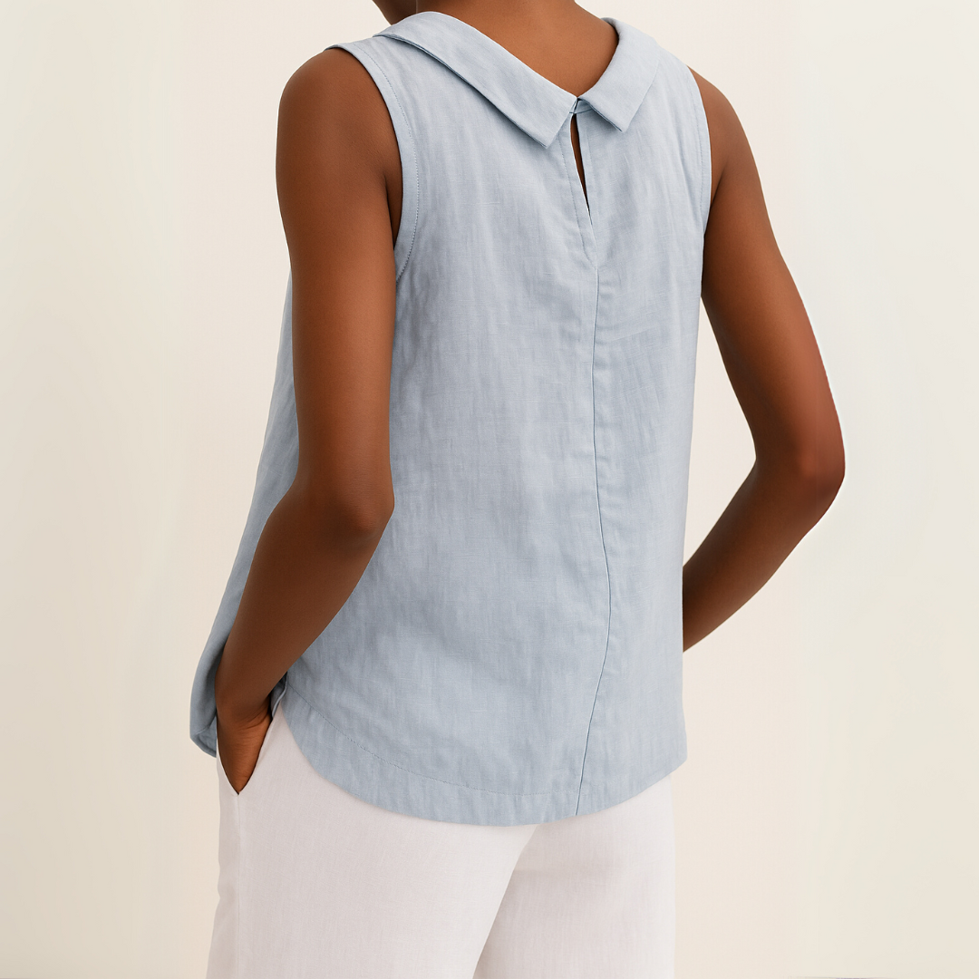 Sleeveless Blouse for Women with Rolled Collar and Curved Hem - Casual/Office Wear