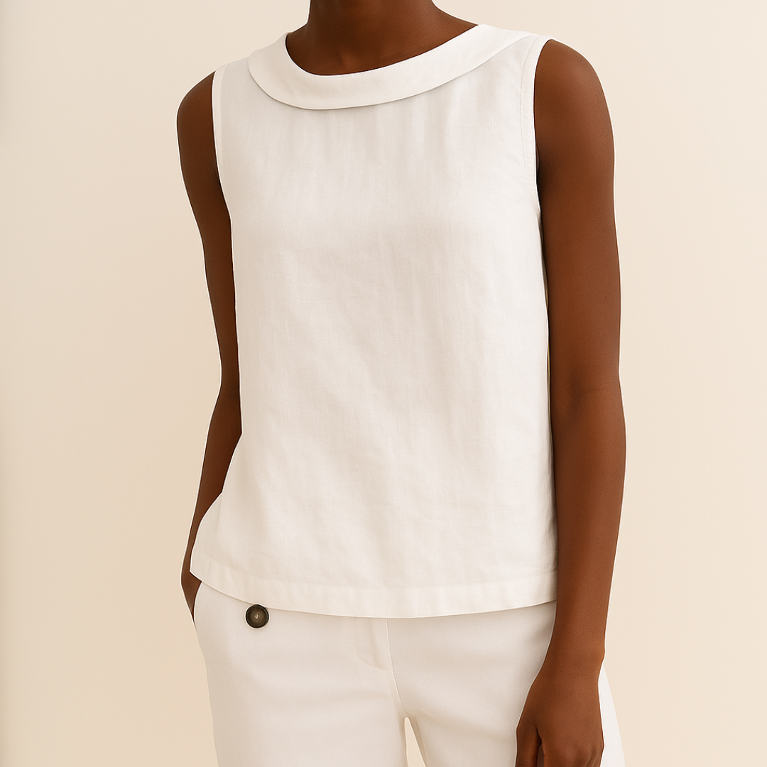 Sleeveless Blouse for Women with Rolled Collar and Curved Hem - Casual/Office Wear