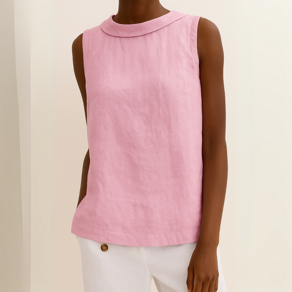 Sleeveless Blouse for Women with Rolled Collar and Curved Hem - Casual/Office Wear