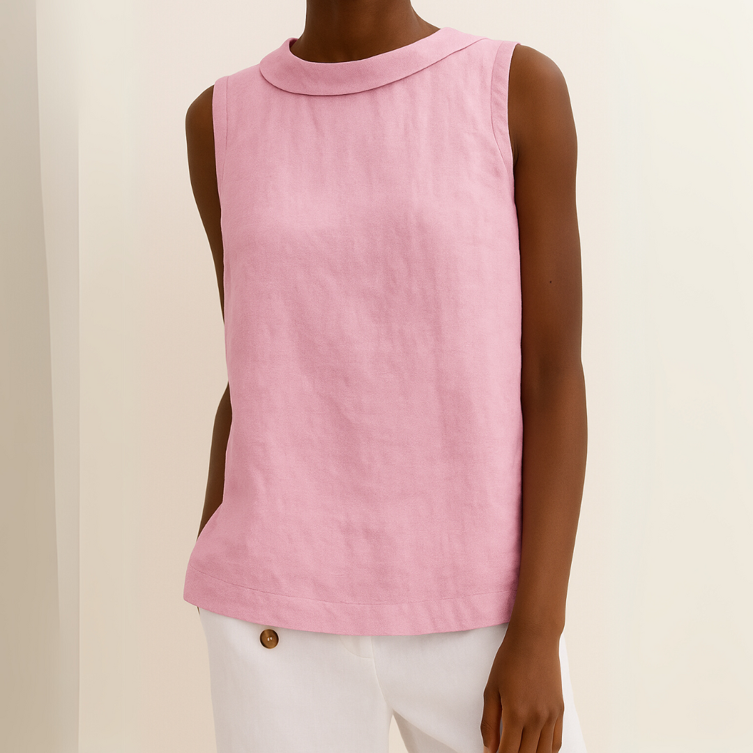 Sleeveless Blouse for Women with Rolled Collar and Curved Hem - Casual/Office Wear