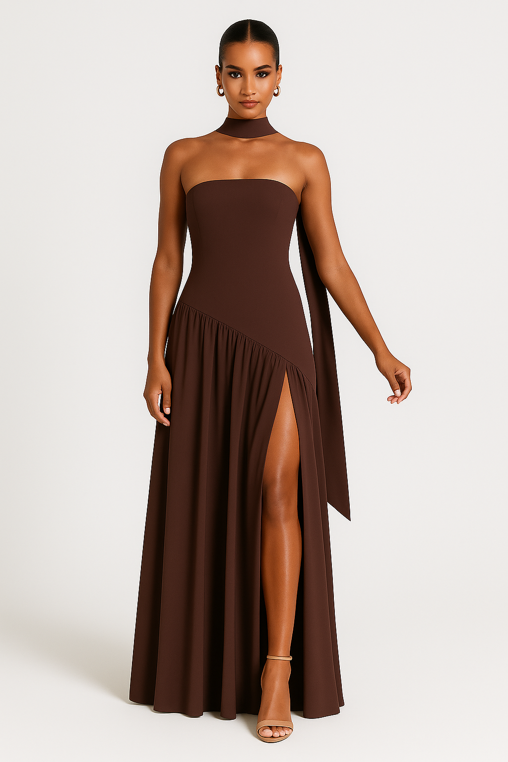 Strapless High Slit Evening Dress - Elegant Gown for Parties and Events