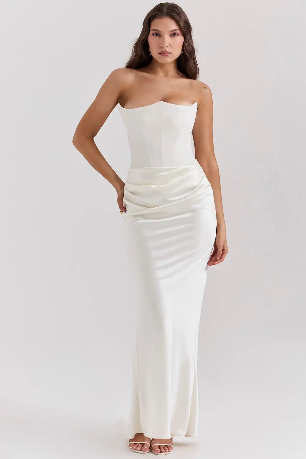 Strapless Maxi Dress - Lightweight Fabric, Gathered Waist, Summer Evening Wear