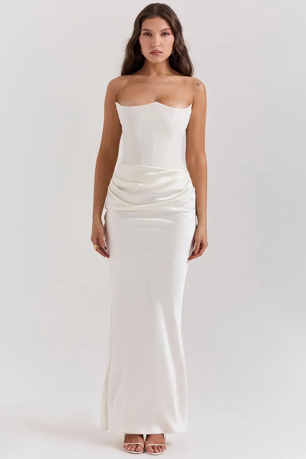 Strapless Maxi Dress - Lightweight Fabric, Gathered Waist, Summer Evening Wear