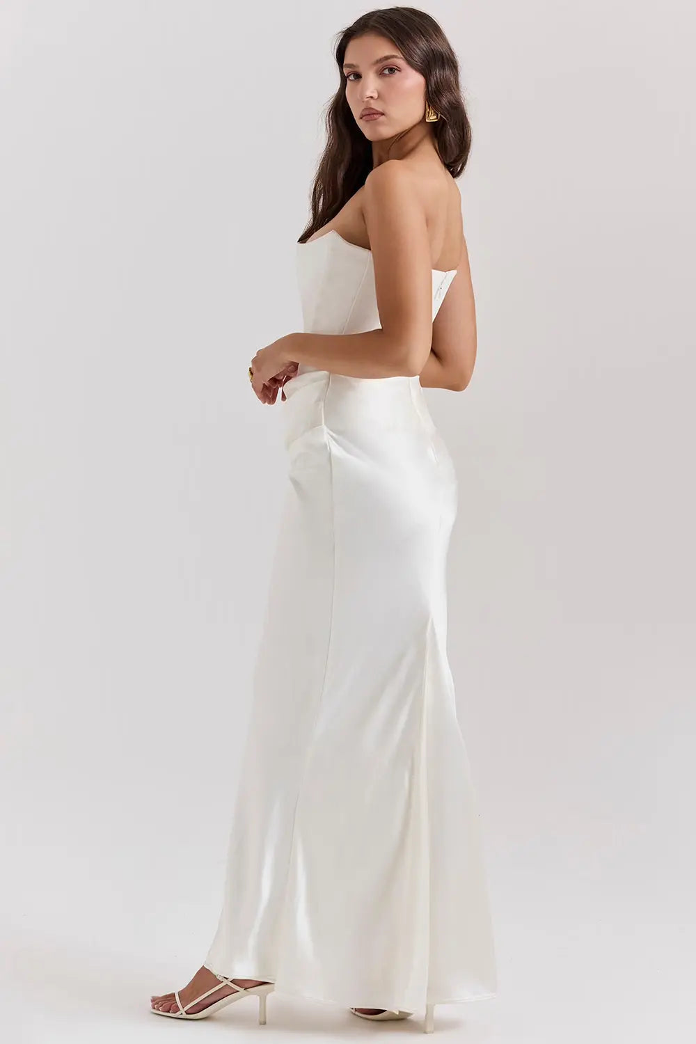 Strapless Maxi Dress - Lightweight Fabric, Gathered Waist, Summer Evening Wear