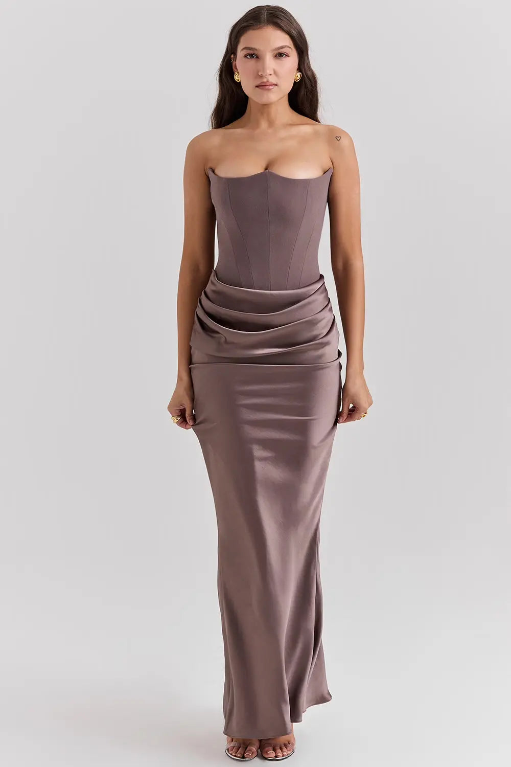 Strapless Maxi Dress - Lightweight Fabric, Gathered Waist, Summer Evening Wear
