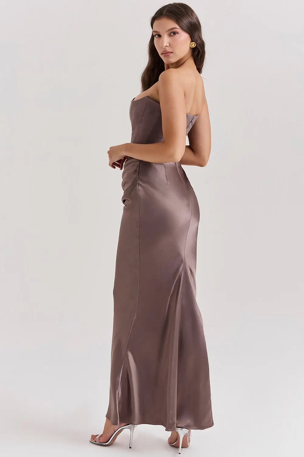 Strapless Maxi Dress - Lightweight Fabric, Gathered Waist, Summer Evening Wear