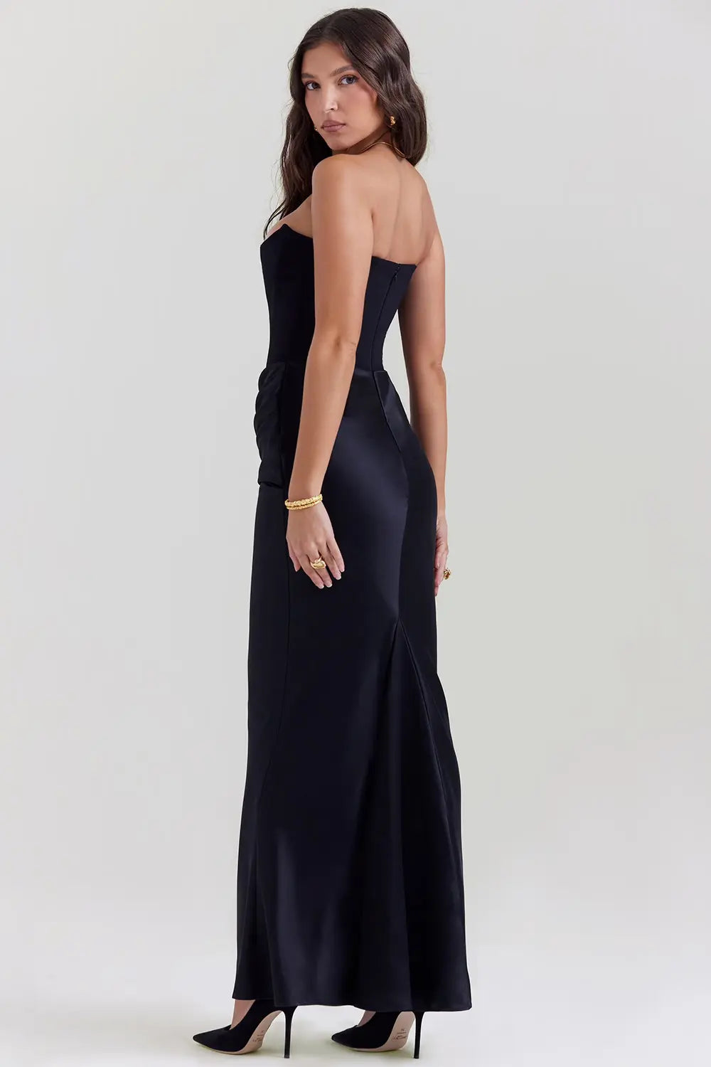 Strapless Maxi Dress - Lightweight Fabric, Gathered Waist, Summer Evening Wear