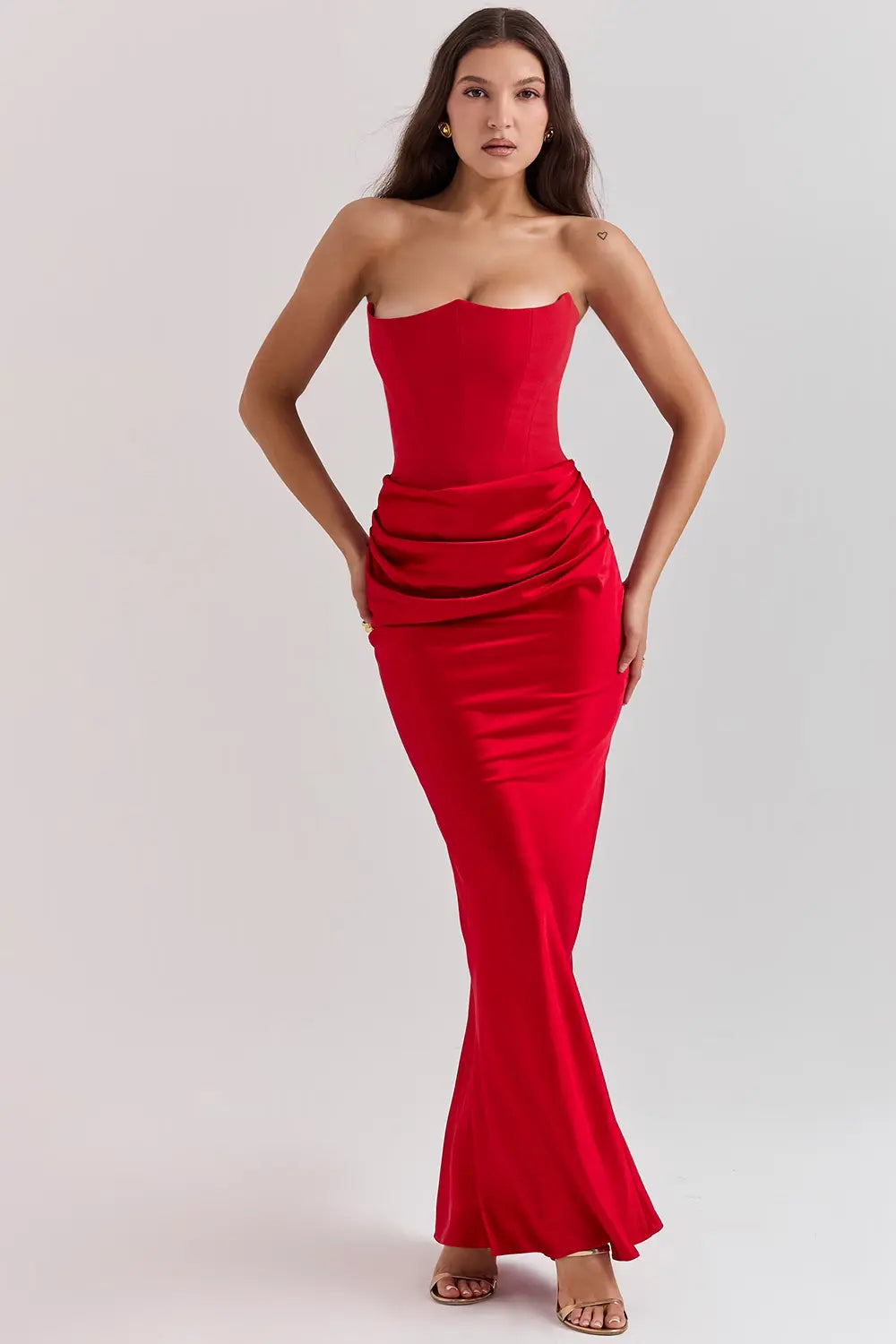 Strapless Maxi Dress - Lightweight Fabric, Gathered Waist, Summer Evening Wear