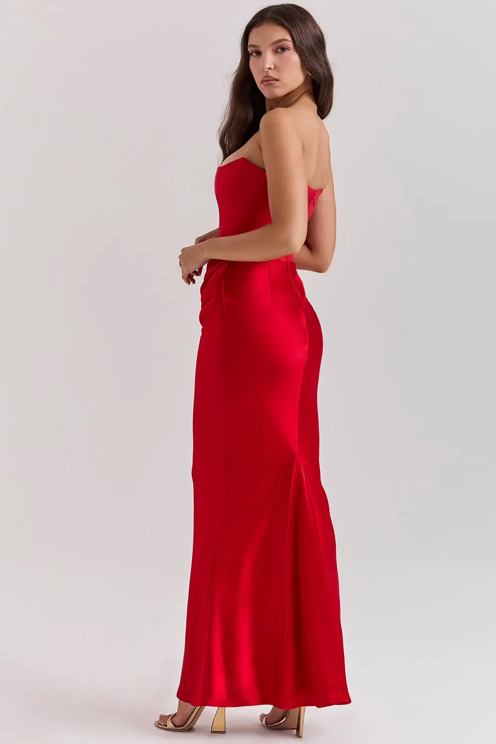Strapless Maxi Dress - Lightweight Fabric, Gathered Waist, Summer Evening Wear