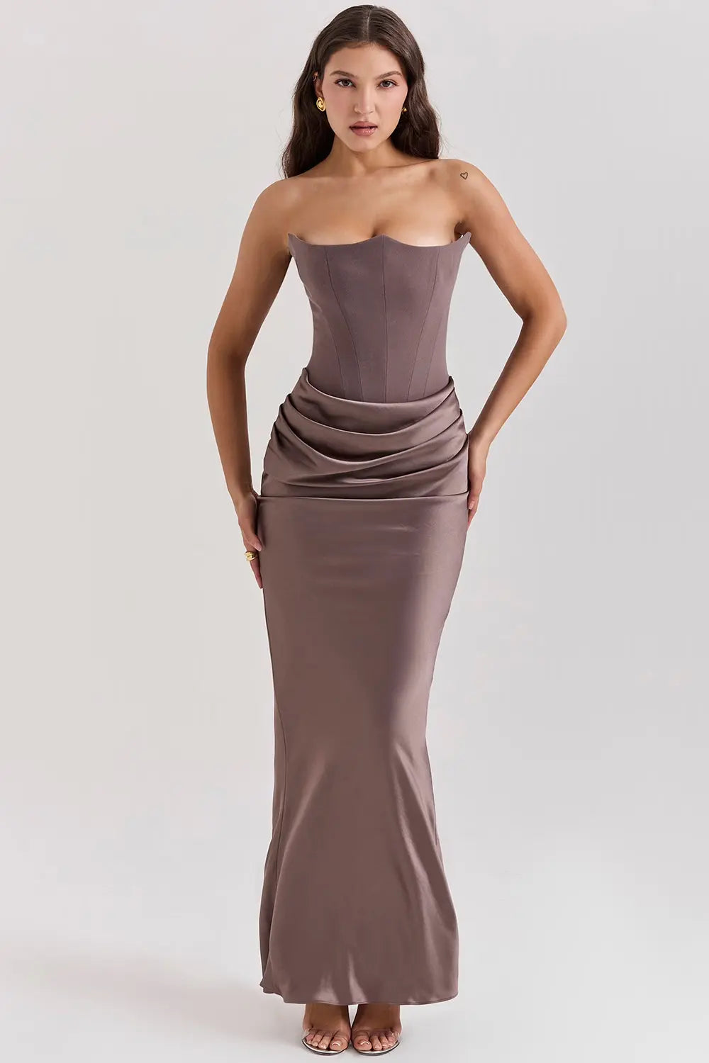 Strapless Maxi Dress - Lightweight Fabric, Gathered Waist, Summer Evening Wear