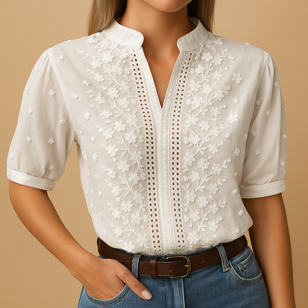 White Cotton Blouse for Women - Lightweight Casual Chic Top for Everyday Wear