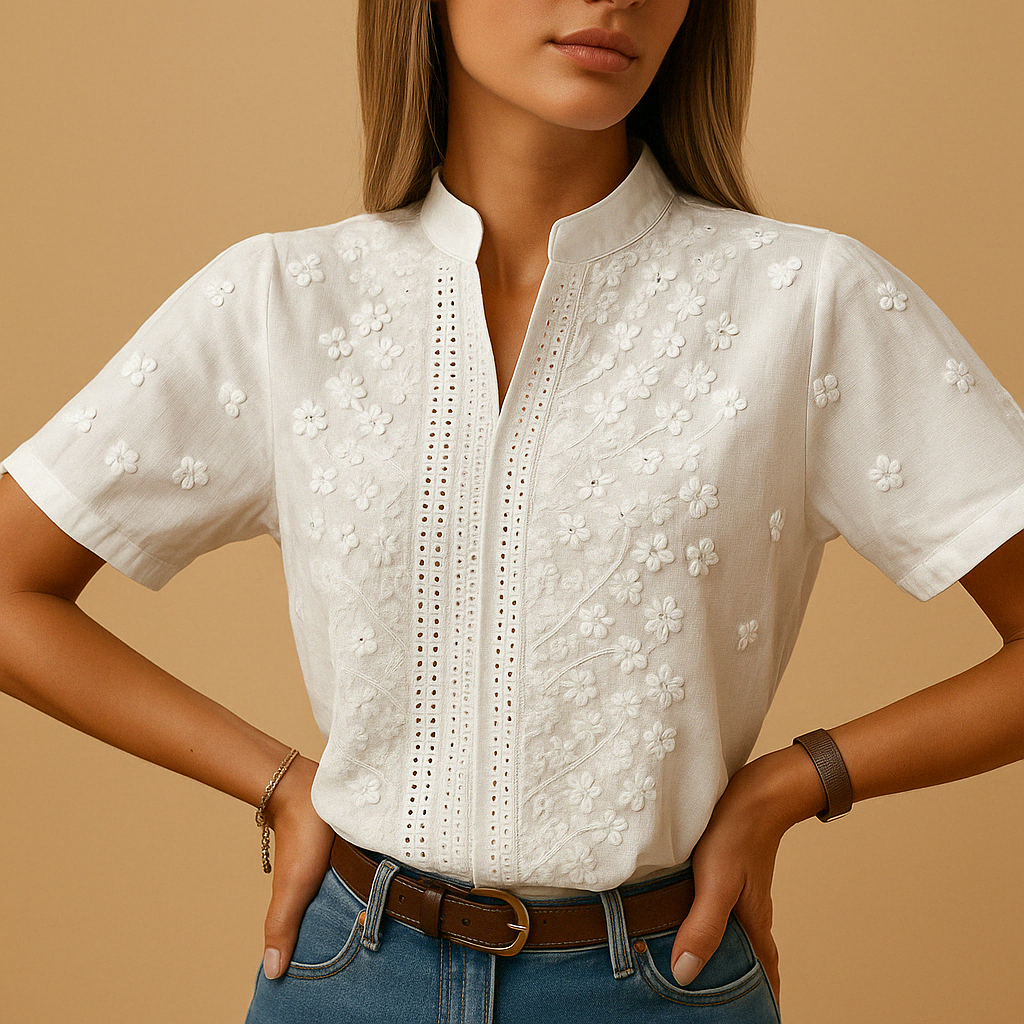 White Cotton Blouse for Women - Lightweight Casual Chic Top for Everyday Wear