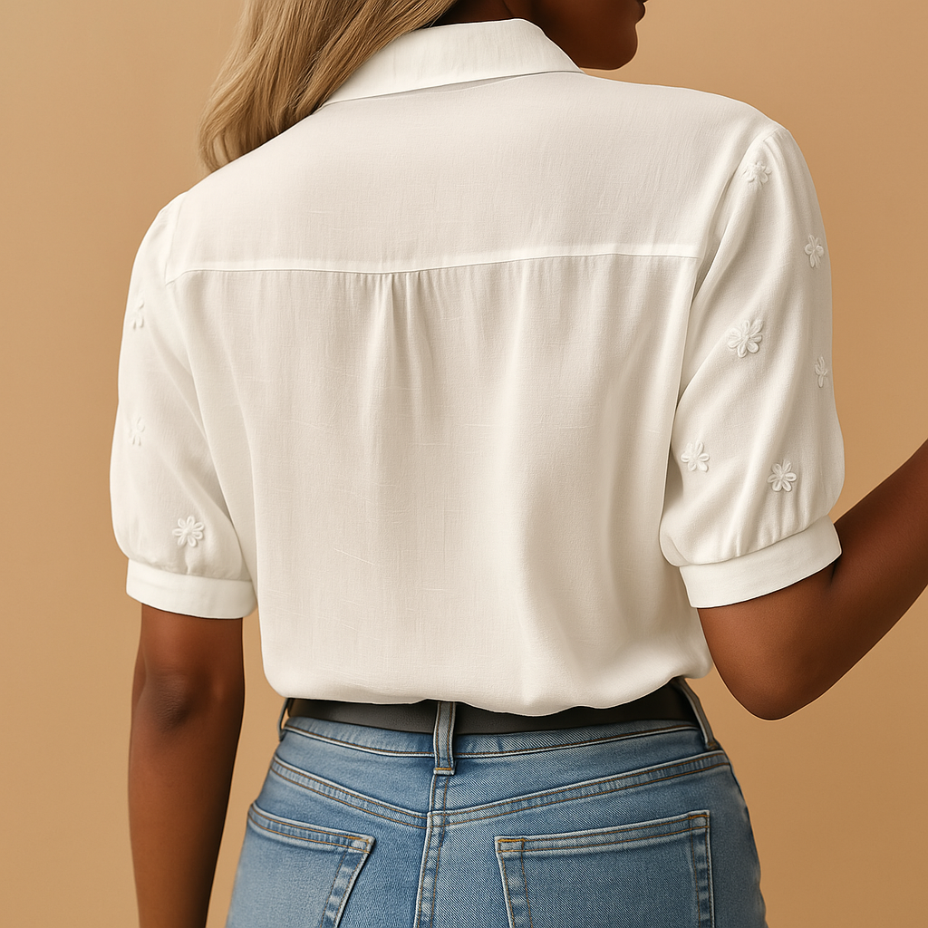 White Cotton Blouse for Women - Lightweight Casual Chic Top for Everyday Wear