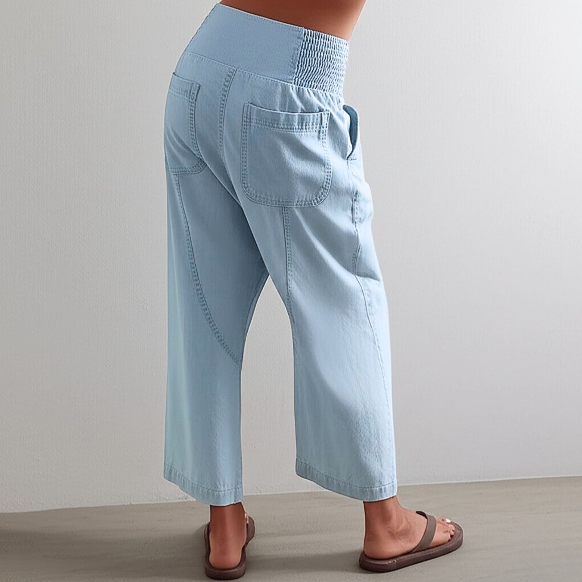 Wide Leg Cotton Blend Pants for Women - Casual Weekend Trousers