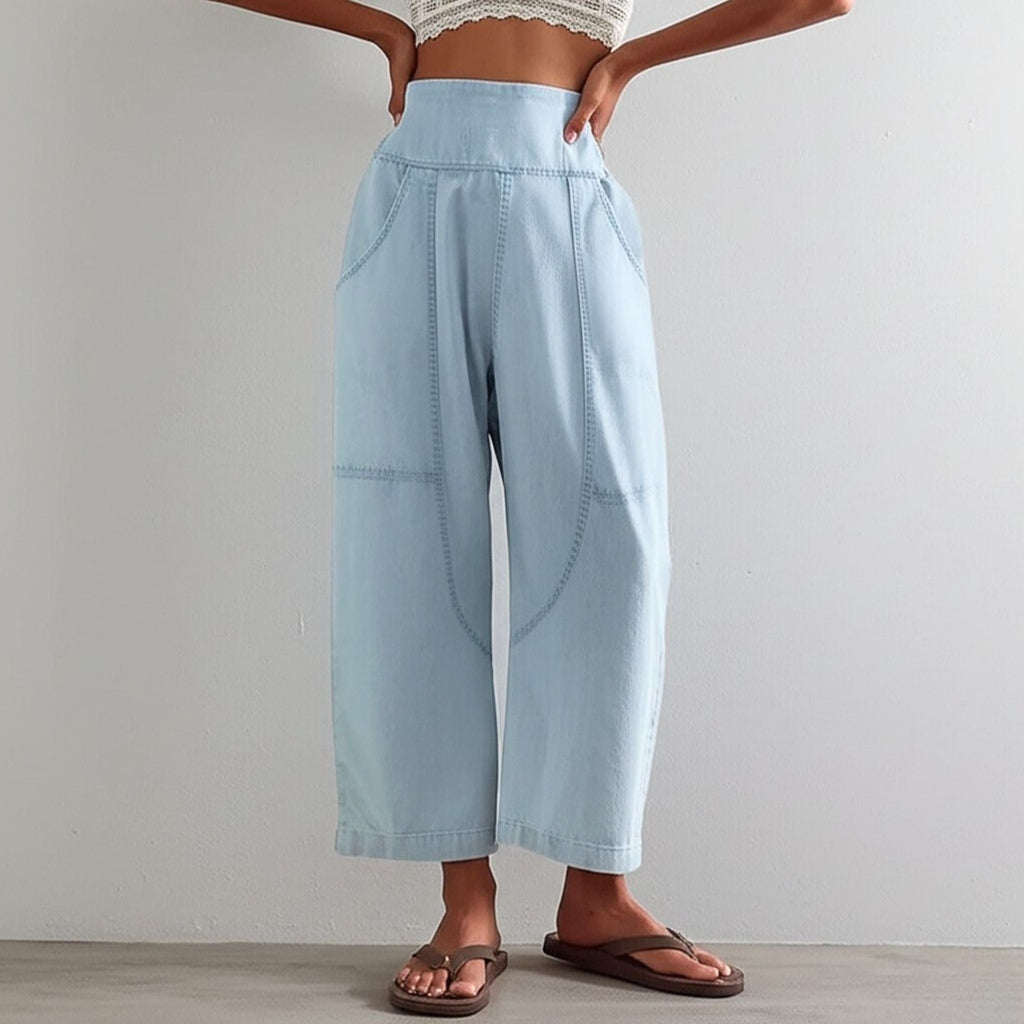Wide Leg Cotton Blend Pants for Women - Casual Weekend Trousers