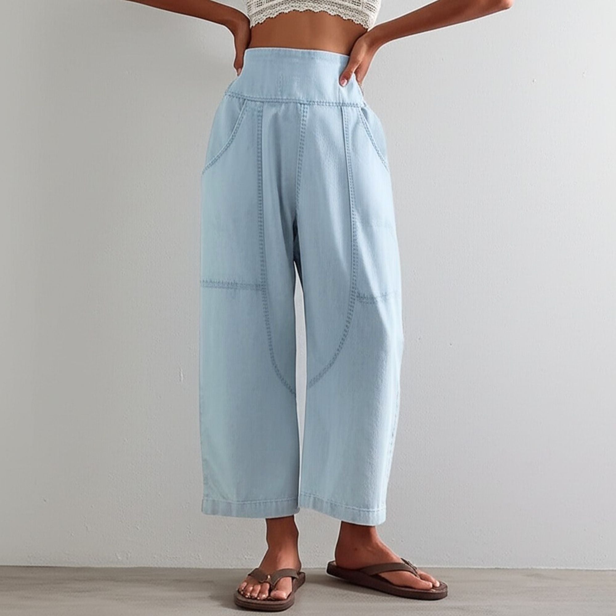 Wide Leg Cotton Blend Pants for Women - Casual Weekend Trousers