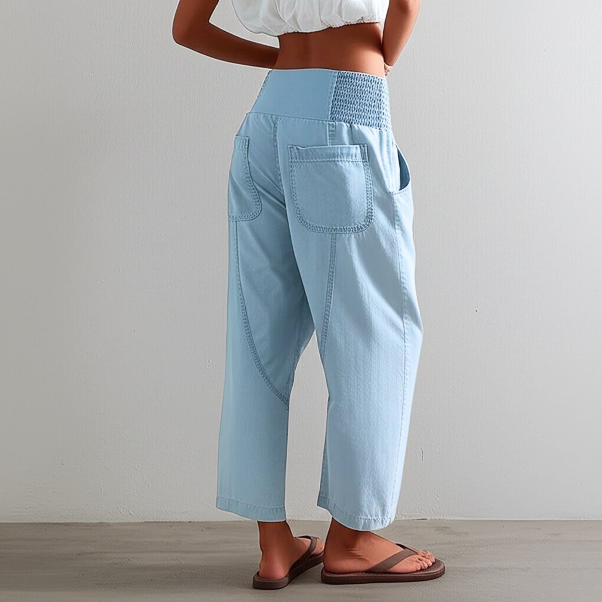 Wide Leg Cotton Blend Pants for Women - Casual Weekend Trousers