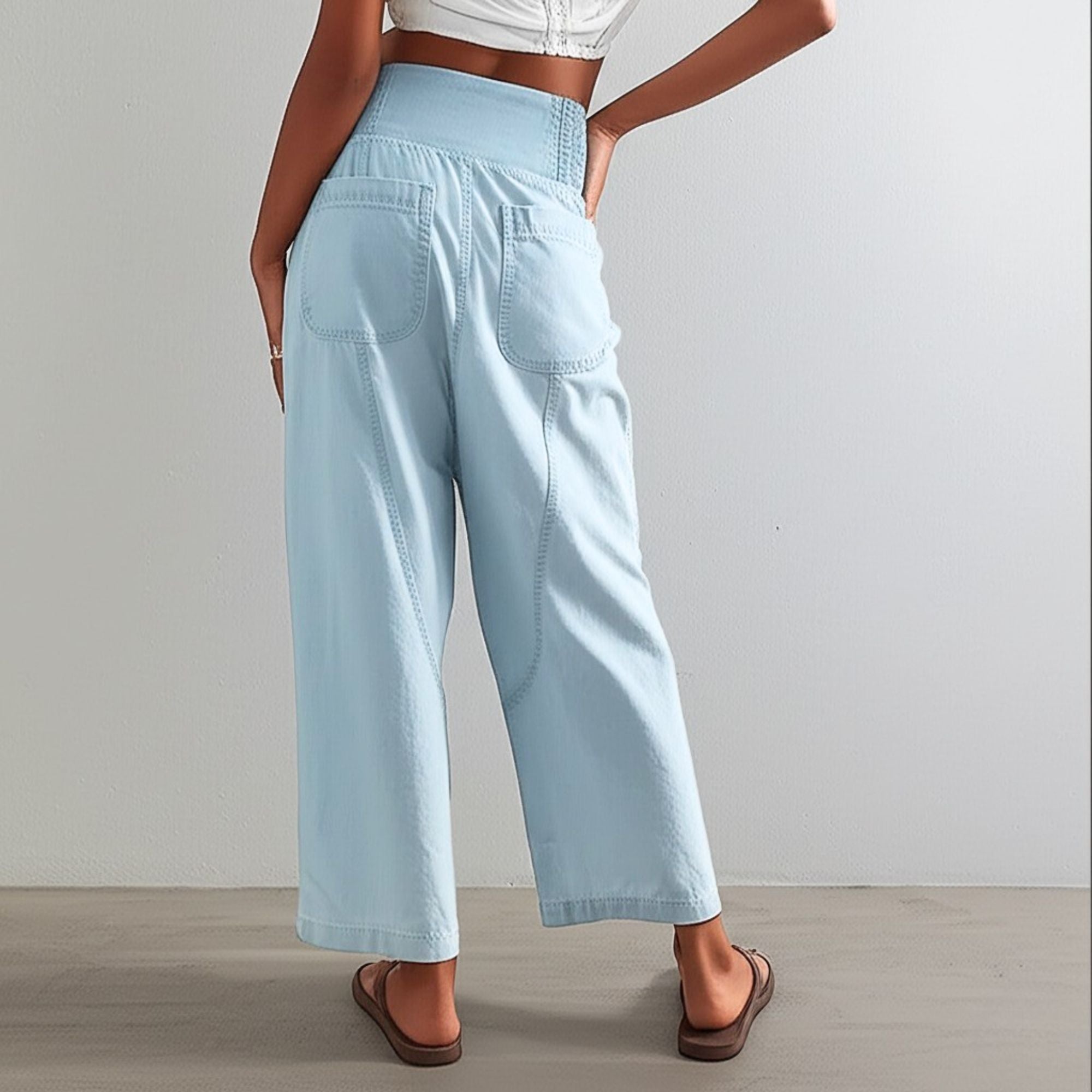 Wide Leg Cotton Blend Pants for Women - Casual Weekend Trousers