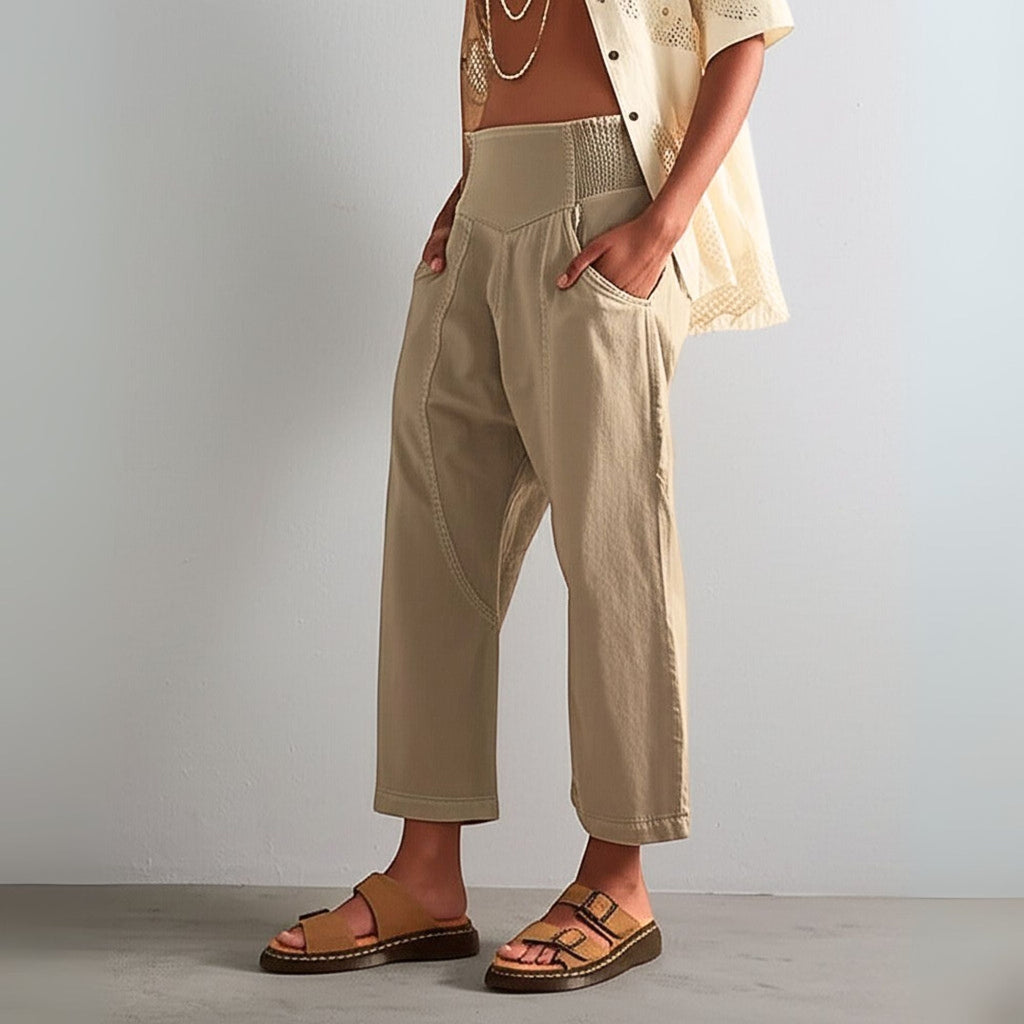 Wide Leg Cotton Blend Pants for Women - Casual Weekend Trousers