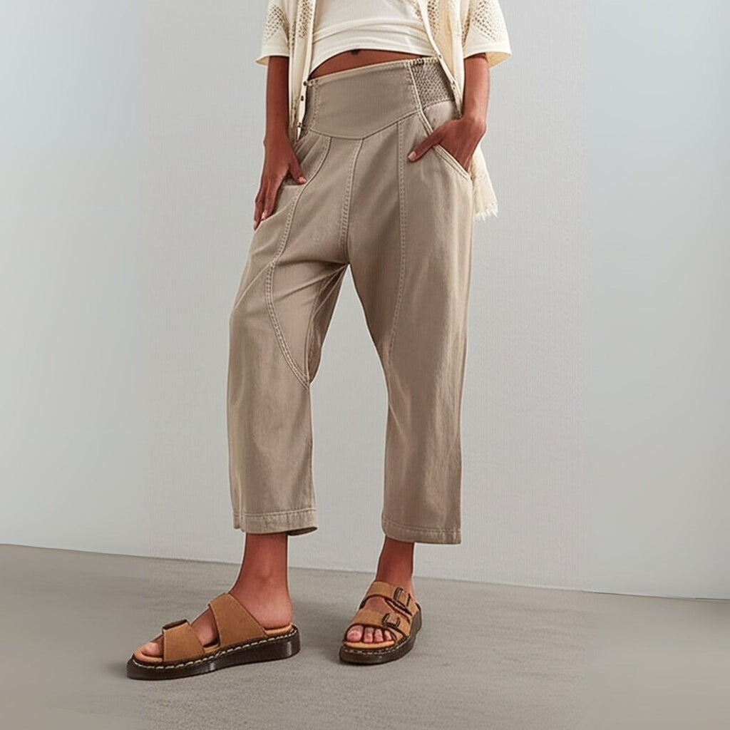 Wide Leg Cotton Blend Pants for Women - Casual Weekend Trousers