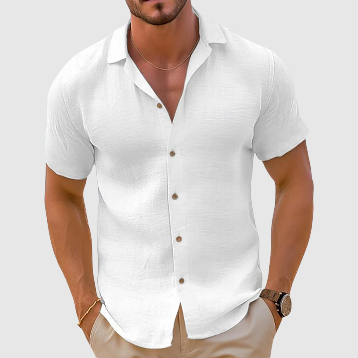 Men's Short Sleeve Casual Shirt - Lightweight Cotton for Everyday Wear