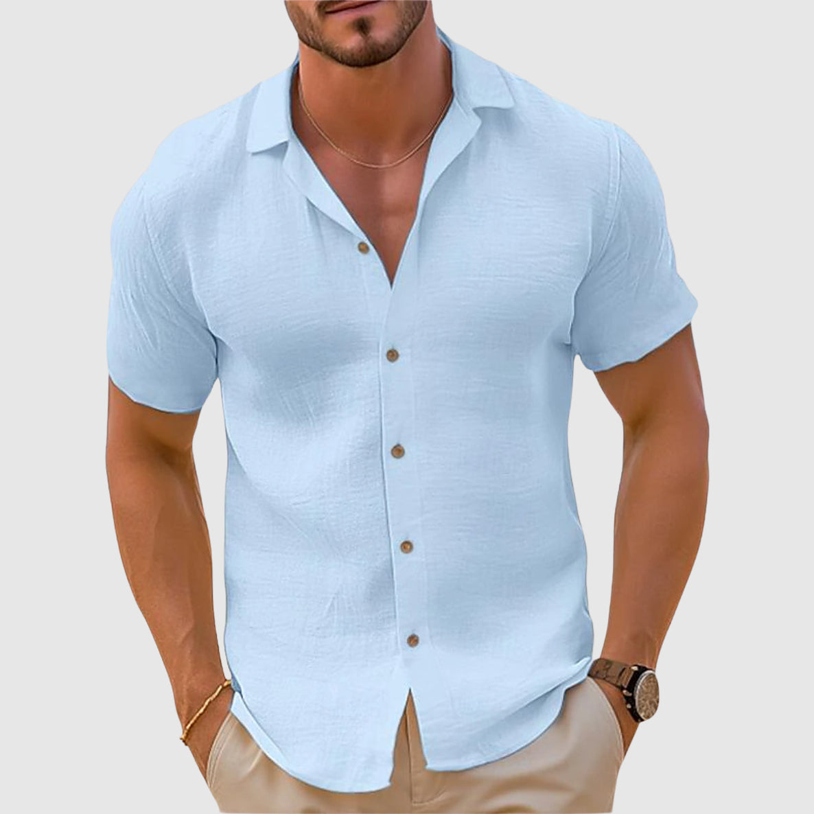 Men's Short Sleeve Casual Shirt - Lightweight Cotton for Everyday Wear