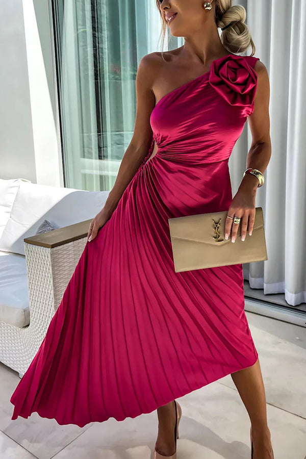 Women's Pleated Shoulder Dress - Elegant Casual or Formal Wear with Pleated Design