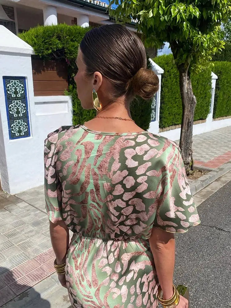 Women's Summer Dress - Lightweight Printed Fabric, Short Sleeve Casual Wear